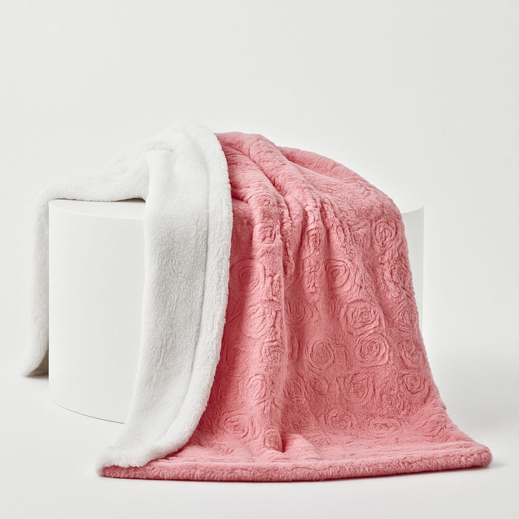 DaDa Bedding Rose Buds Blushing Pink Faux Fur Sherpa Throw Blanket