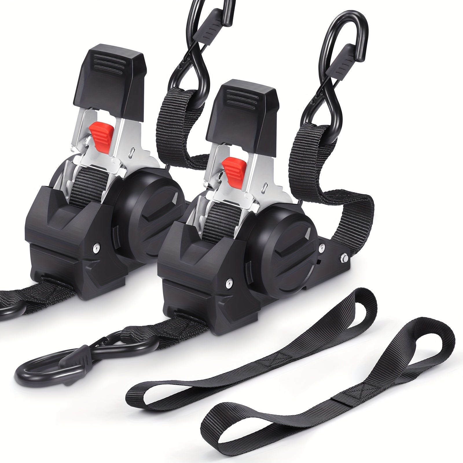 4-Piece Retractable Ratchet Tie Down Straps – 10 ft Heavy-Duty Self-Retracting Cargo Straps for Truck, Trailer & Motorcycle