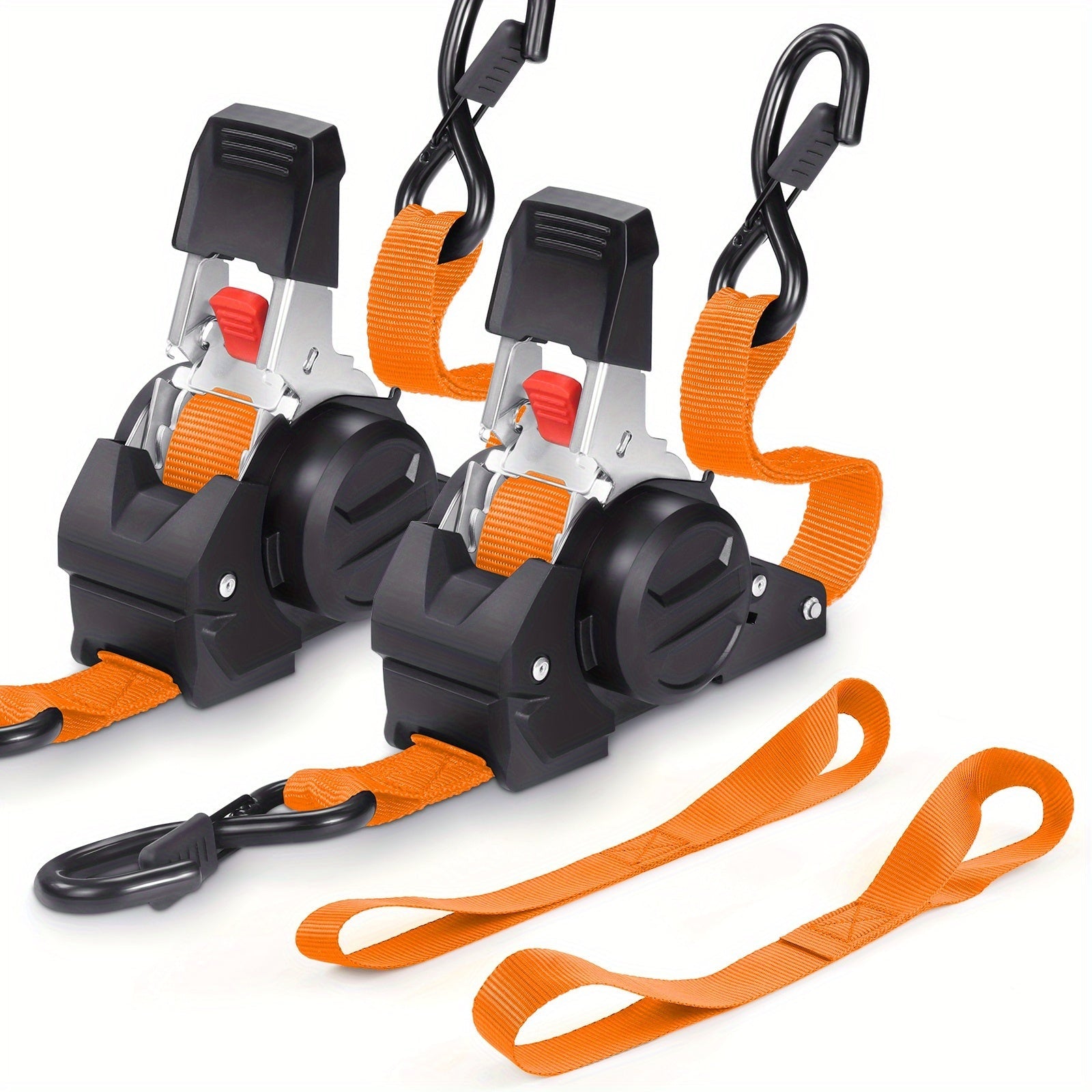 4-Piece Retractable Ratchet Tie Down Straps – 10 ft Heavy-Duty Self-Retracting Cargo Straps for Truck, Trailer & Motorcycle