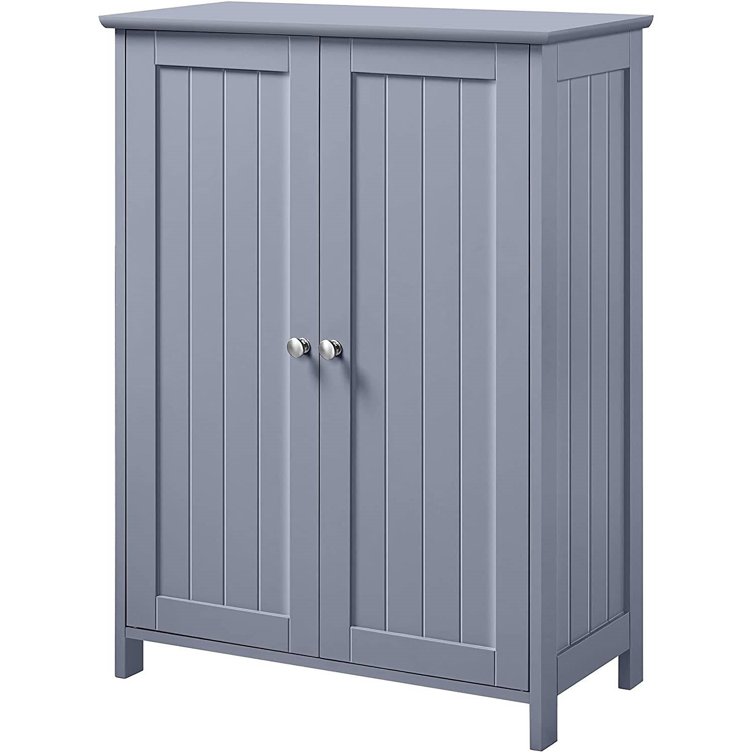 2-Door Freestanding Bathroom Floor Cabinet — Gray Wood Storage Cupboard