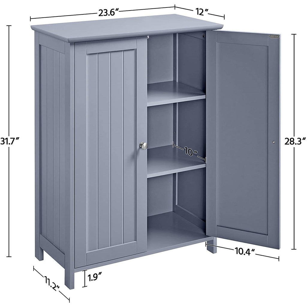2-Door Freestanding Bathroom Floor Cabinet — Gray Wood Storage Cupboard