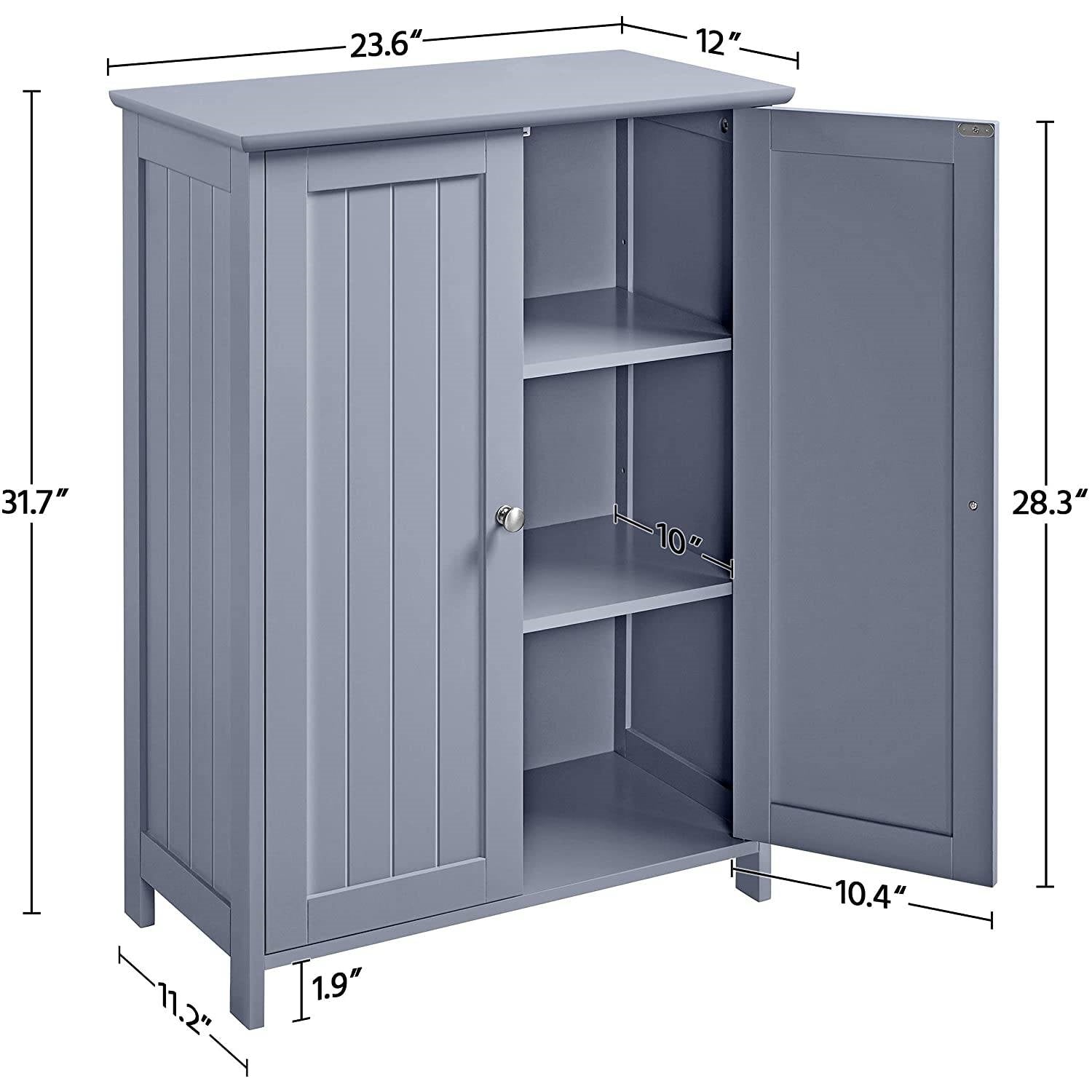 2-Door Freestanding Bathroom Floor Cabinet — Gray Wood Storage Cupboard