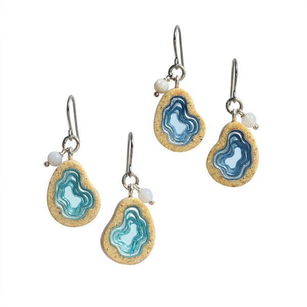 Basin Drop Earrings – Aqua & Ultramarine Resin with Agate