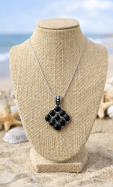 Black Onyx Cluster Pendant – Silver Statement Gemstone Jewelry