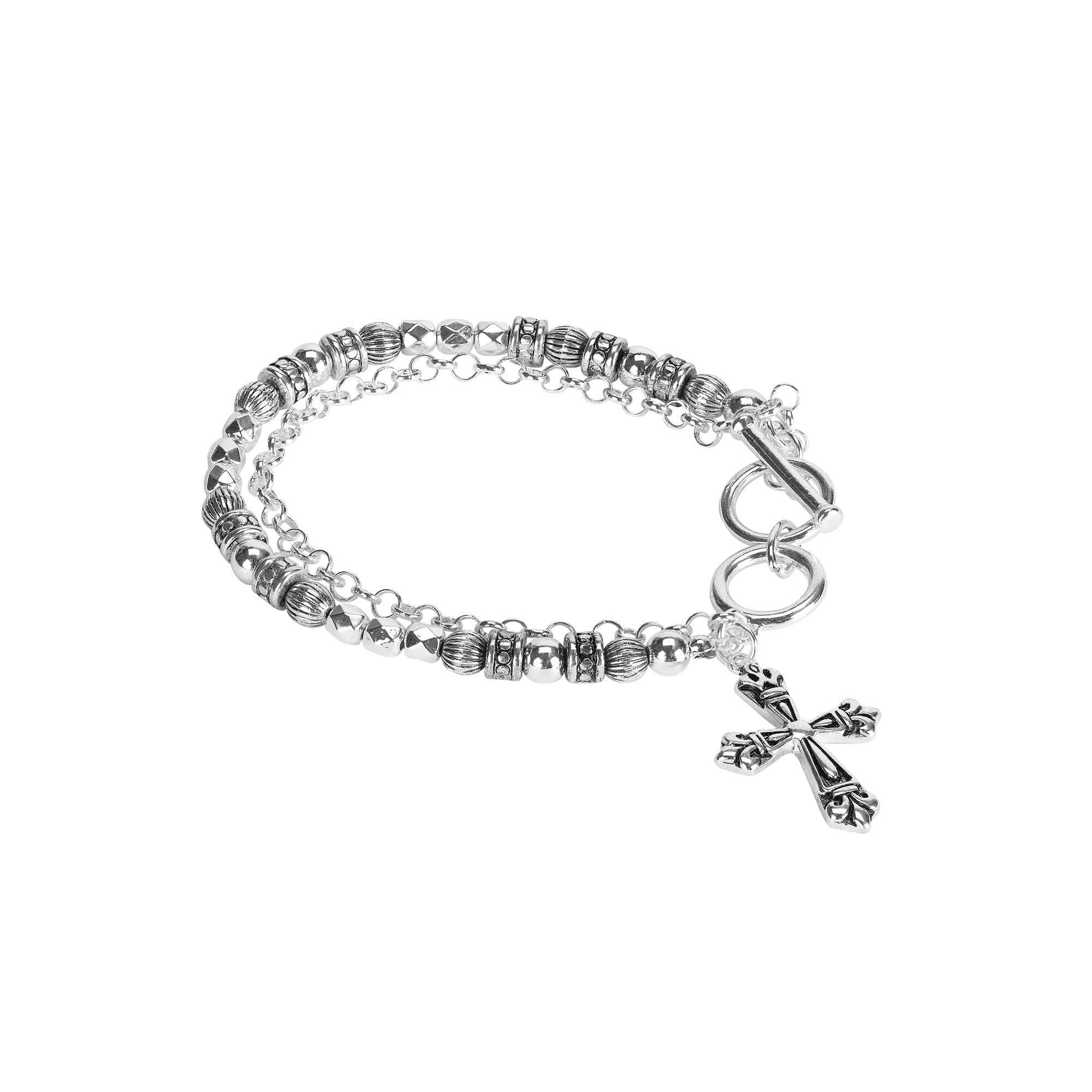 Bracelet Cross Beaded Silver Toggle