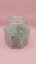 Hexagonal Glass Jar Filled with Aqua Seaglass – Coastal Home Decor Accent (4.1x3.8)