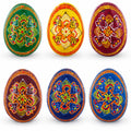 Hand-Painted Ukrainian Easter Eggs – Set of 6 Folk Art Wooden Pysanky, 2.5"
