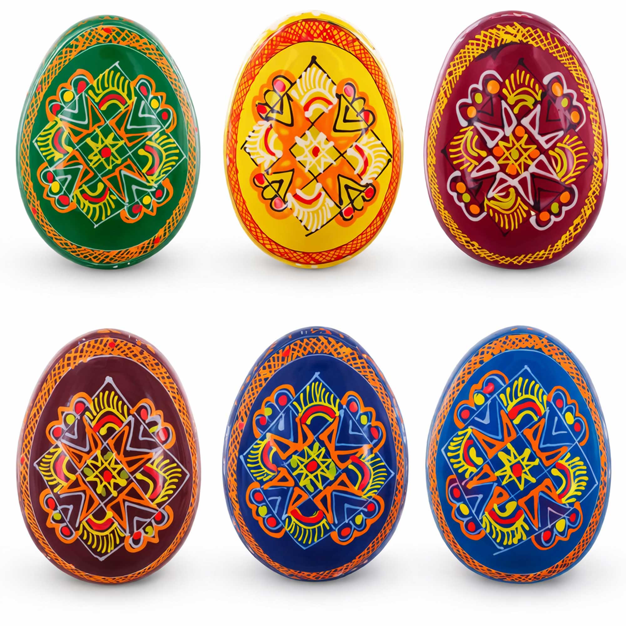 Hand-Painted Ukrainian Easter Eggs – Set of 6 Folk Art Wooden Pysanky, 2.5"