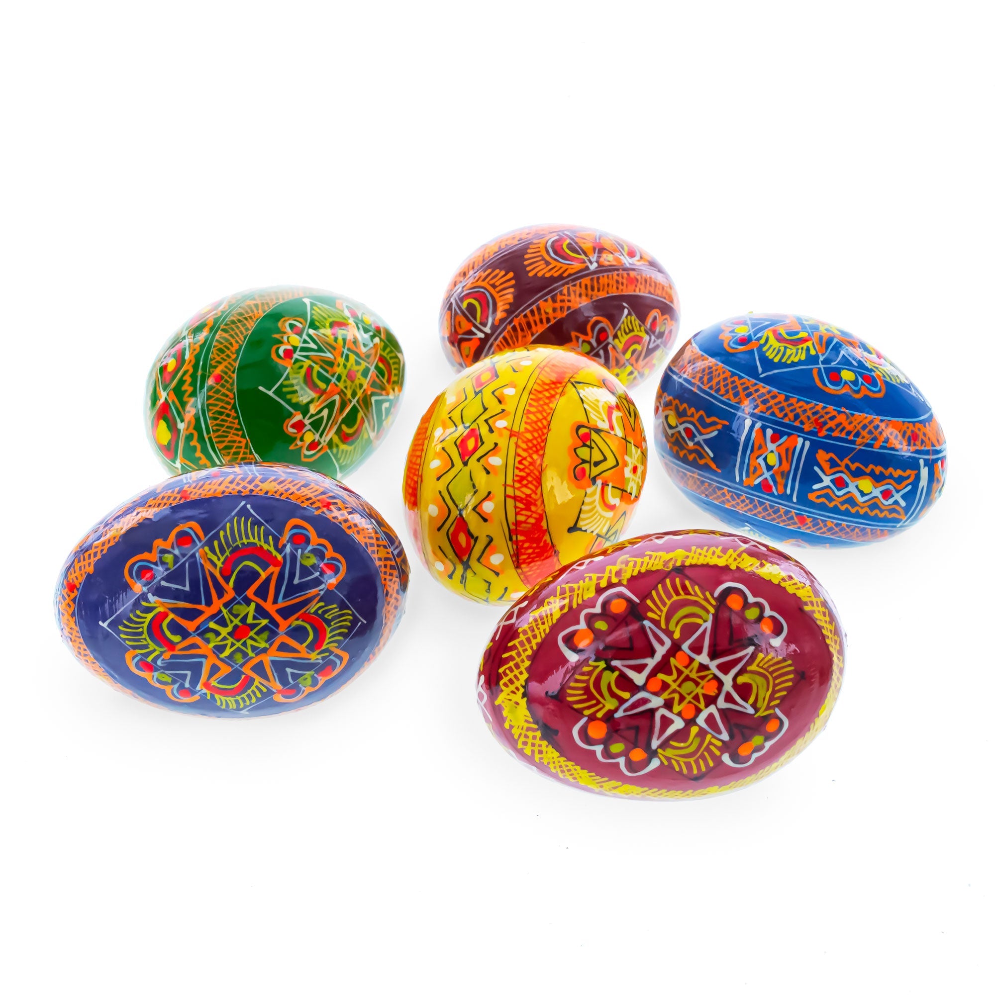 Hand-Painted Ukrainian Easter Eggs – Set of 6 Folk Art Wooden Pysanky, 2.5"