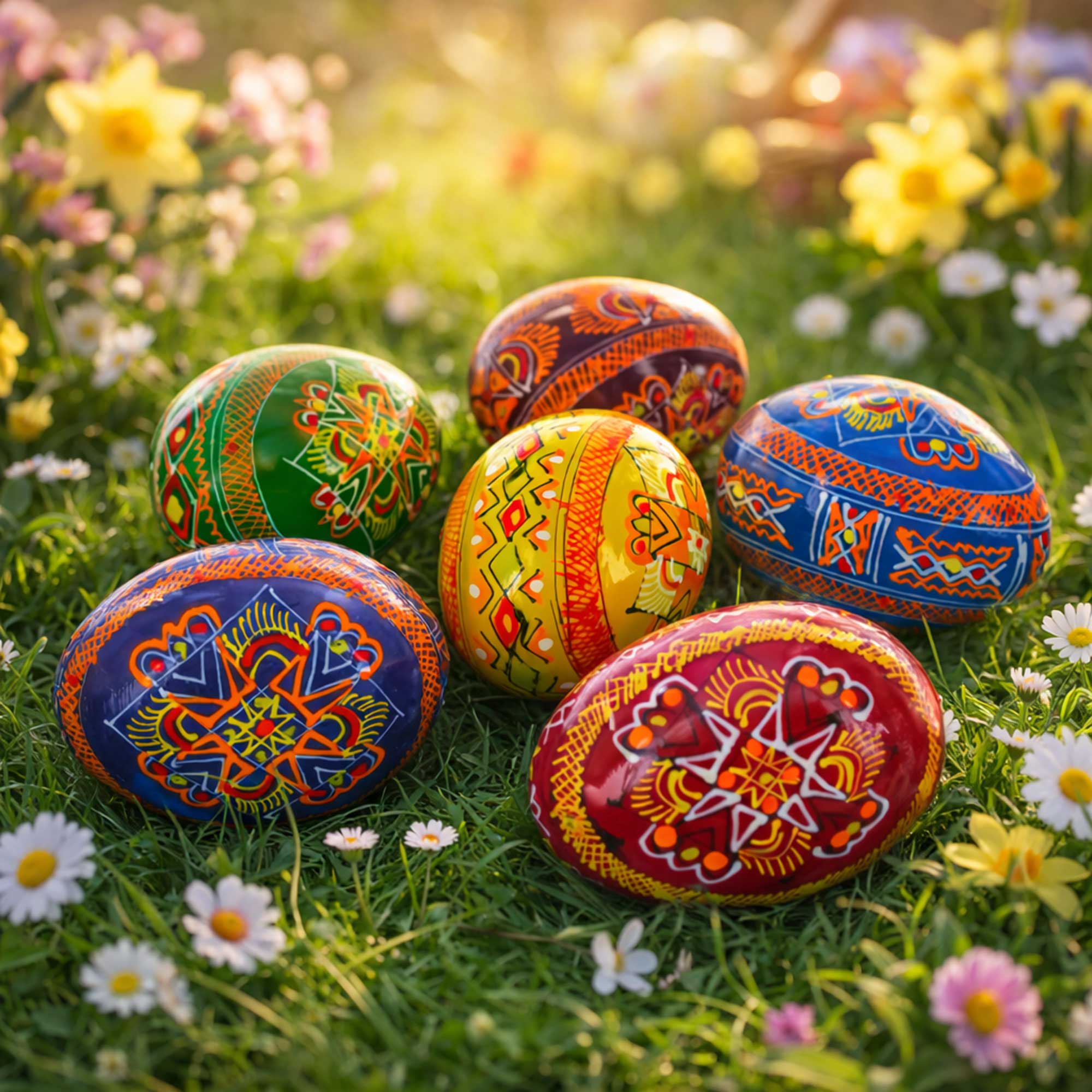 Hand-Painted Ukrainian Easter Eggs – Set of 6 Folk Art Wooden Pysanky, 2.5"