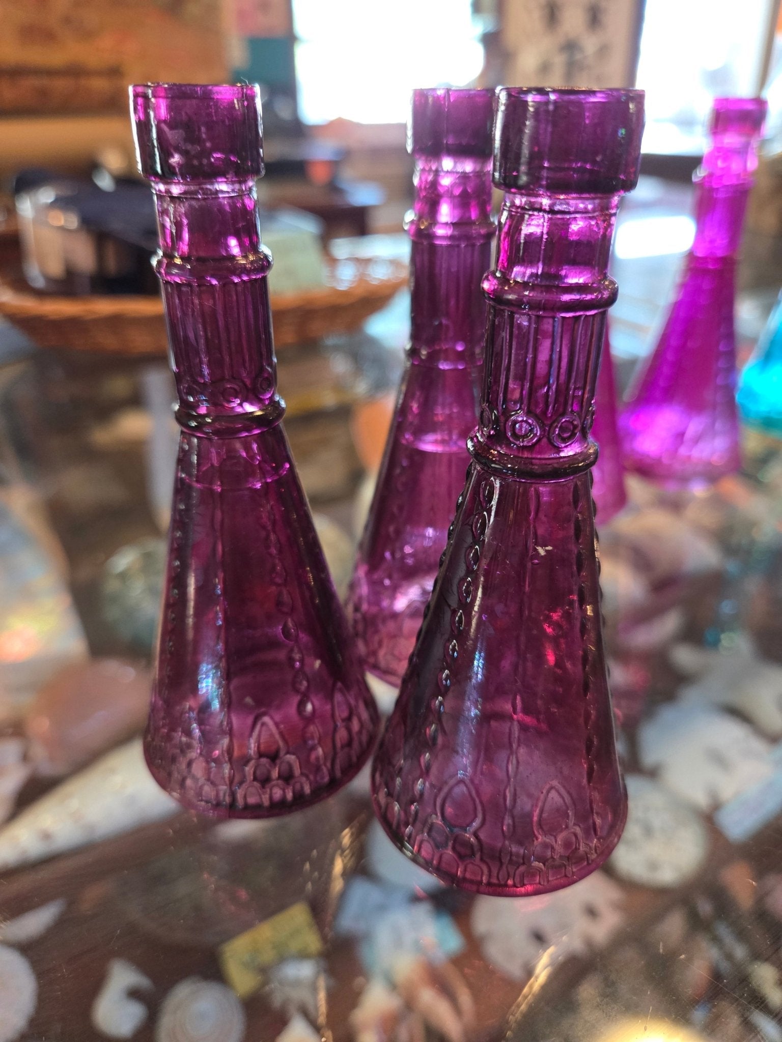 Miniature Apothecary Glass Bottle – Vintage 4.8" x 1.9" – Colored Glass Bud Vase (No Stopper Included)