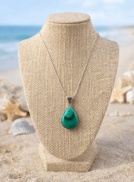 Natural Malachite Teardrop Pendant – Sterling Silver Coastal Statement Jewelry