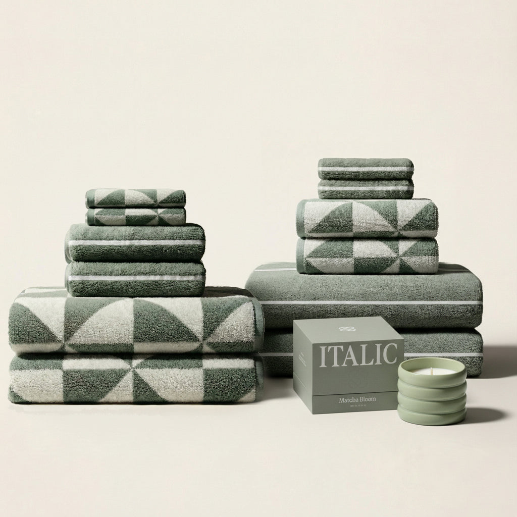 Italic Umbra Towels – 100% Australian Cotton, 600 GSM | Sage & Ecru | Sets from 2 to 12