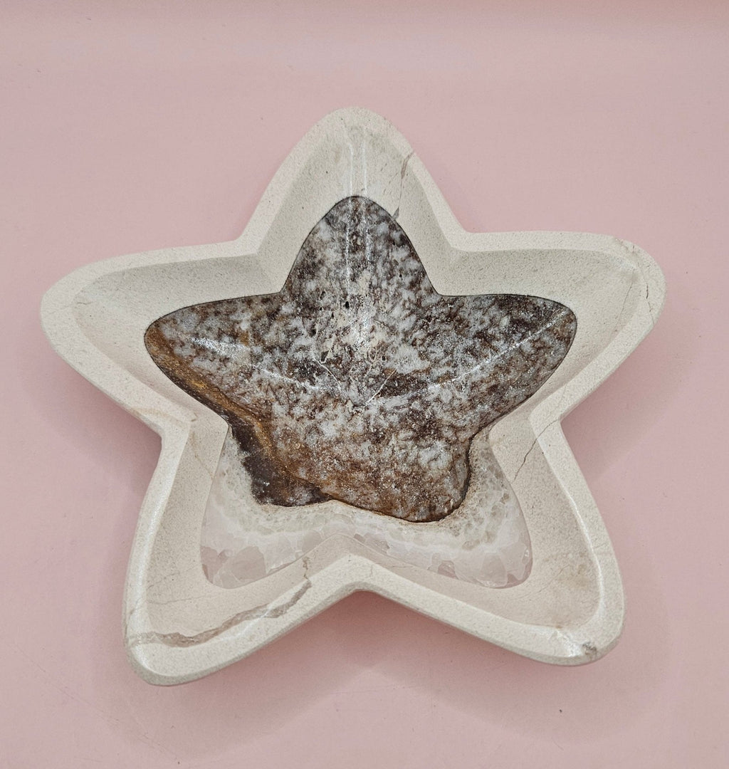 Onyx Star Dish – Dark Polished Stone Bowl 6.25"