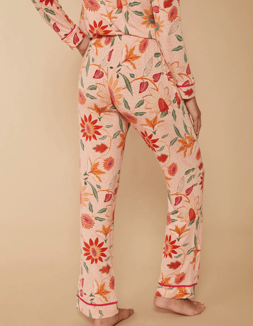 Botanic Garden Boho Floral Pajama Pants – Modal Knit | 32" Inseam | Peach Floral Loungewear