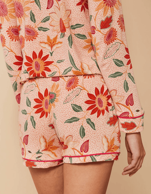 Botanic Garden Boho Floral Pajama Shorts – Modal Knit | 4" Inseam | Peach Floral Loungewear