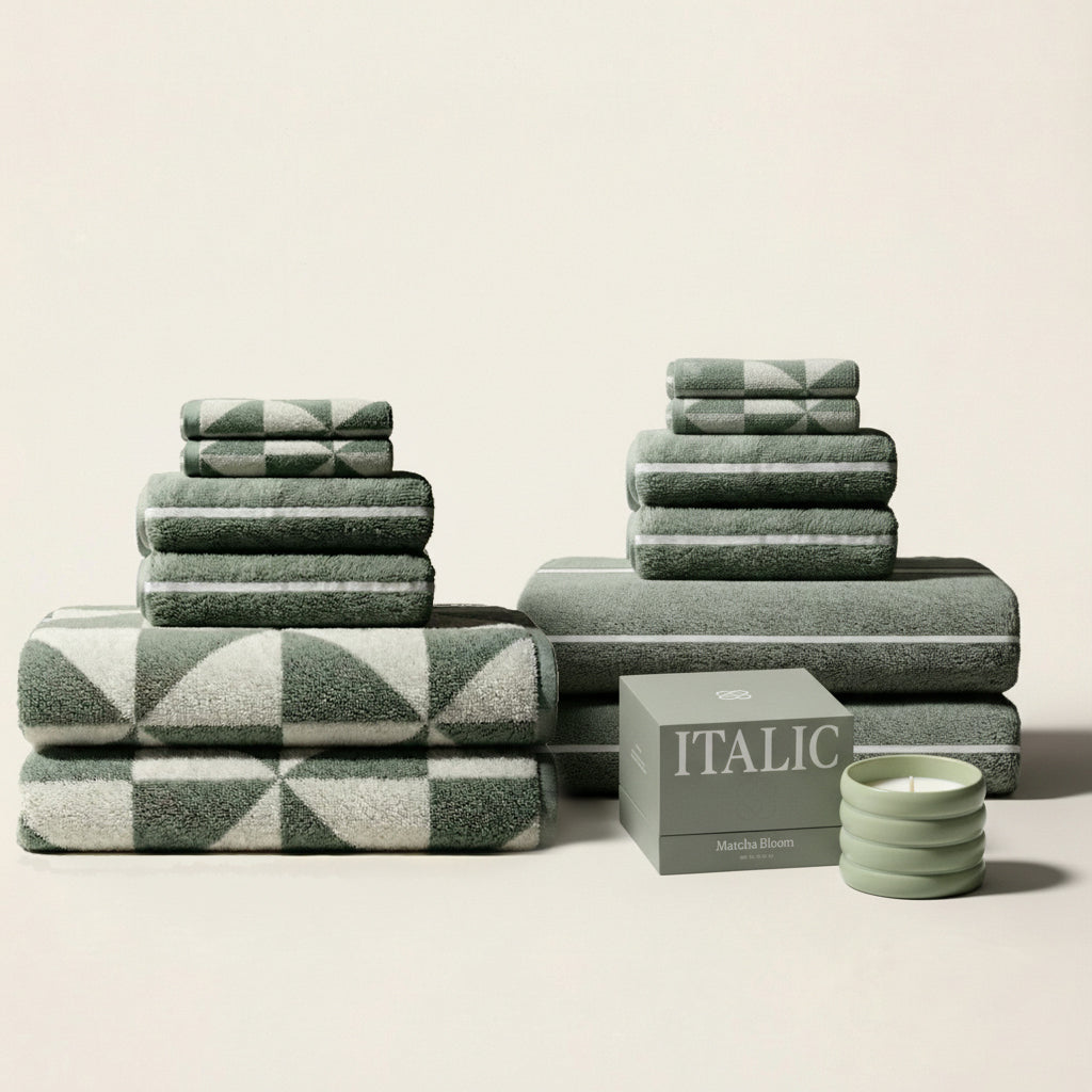 Italic Umbra Towels – 100% Australian Cotton, 600 GSM | Sage & Ecru | Sets from 2 to 12