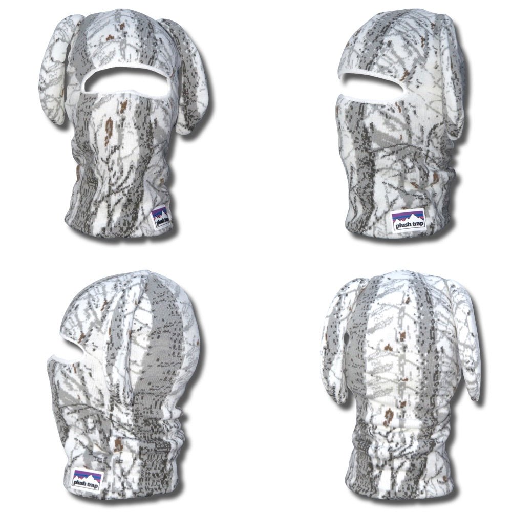 Camo BunSki Balaclava – Snow & Woods Camo Bunny Ear Ski Mask for Hunting, Winter Sports & Outdoor Activities