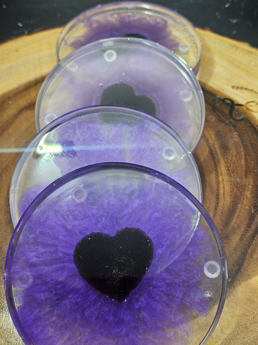 Obsidian Heart Coaster Set — Set of 4 | Hand-Chipped Natural Stone in Resin