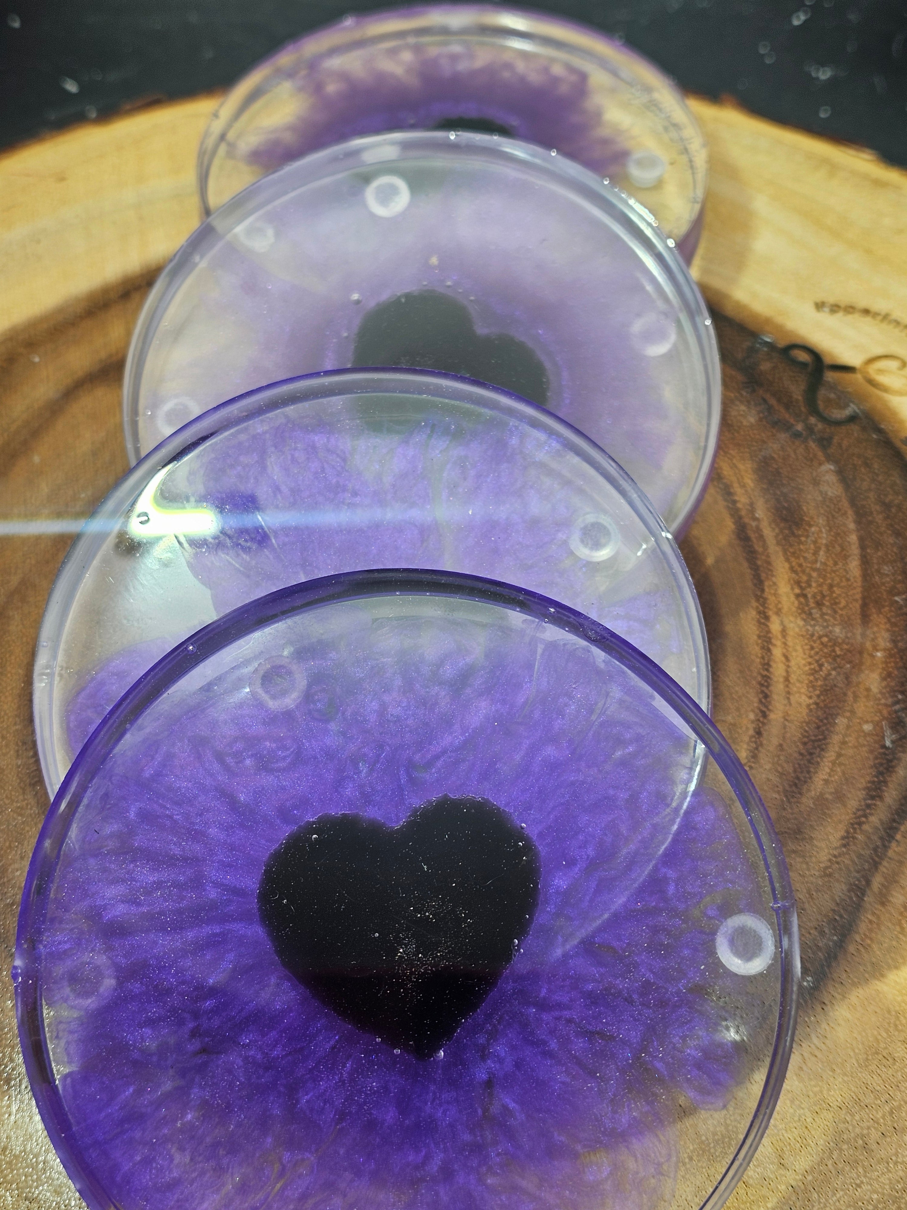 Obsidian Heart Coaster Set — Set of 4 | Hand-Chipped Natural Stone in Resin