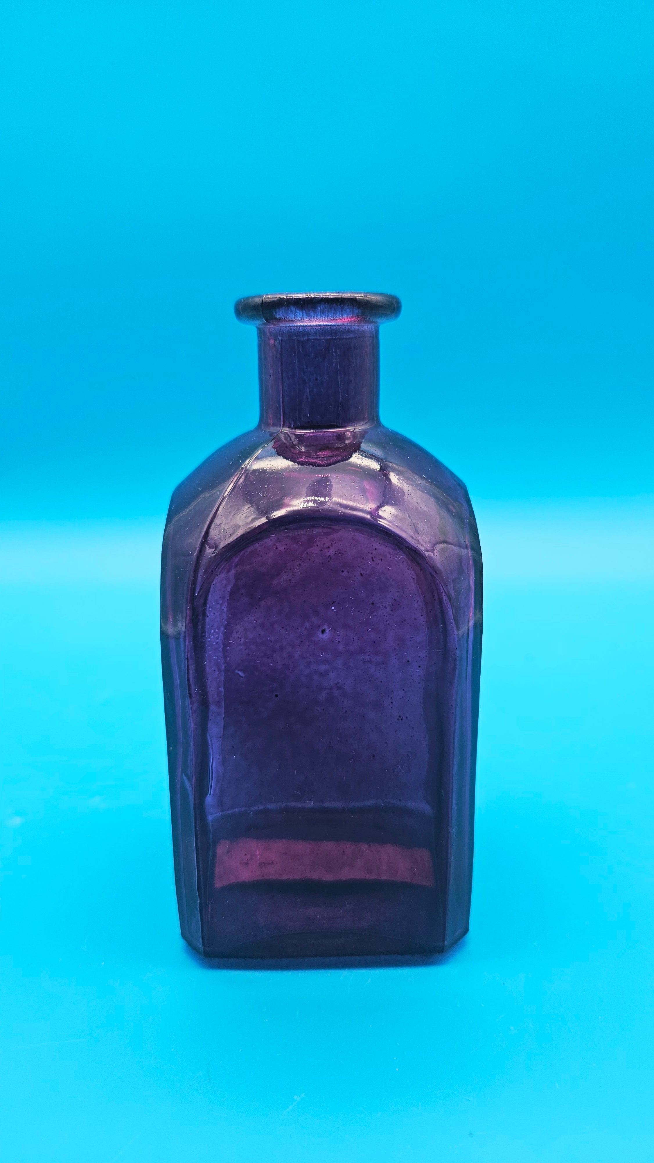 Vintage Square Glass Bottles  – Available in Clear, Green, Pink, Red, Blue, Teal, Purple – 5.5" Tall