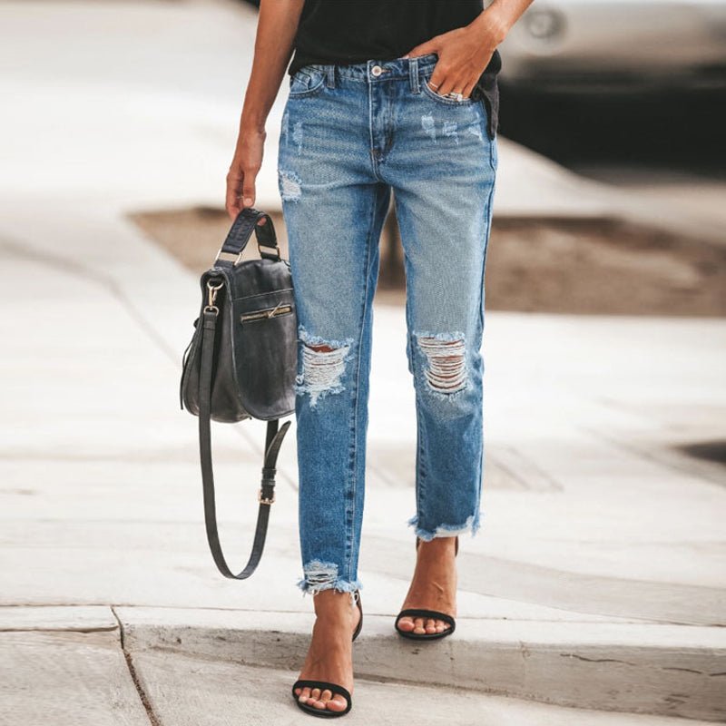 Distressed Denim Jeans – Premium Casual Torn Tassel Coastal Clothing