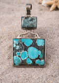 Sterling Silver Raw Turquoise & Agate Pendant – Statement Coastal Jewelry