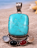 Sterling Silver Turquoise, Chalcedony, Onyx & Carnelian Pendant – Coastal Statement Jewelry