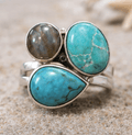 Sterling Silver Turquoise & Labradorite Ring – Coastal Statement Jewelry Size 6.5