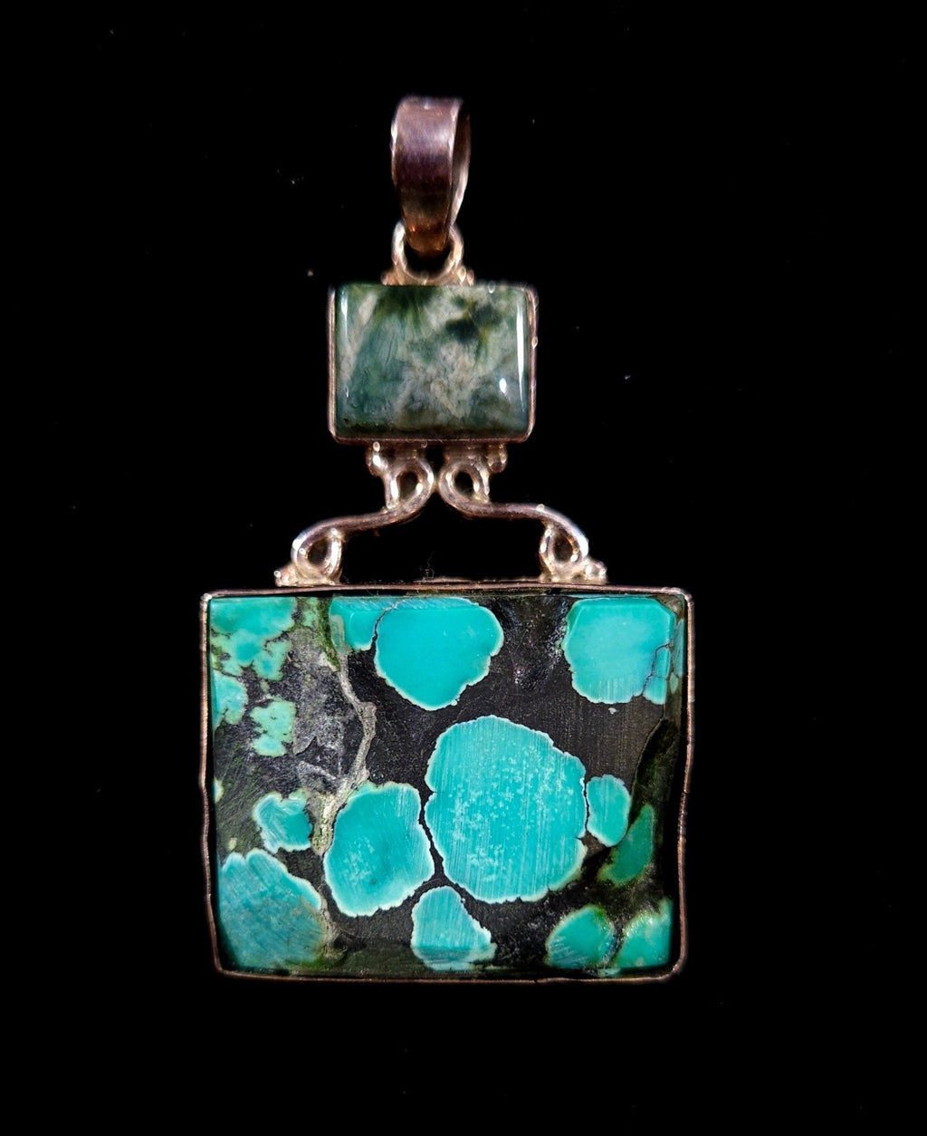 Sterling Silver Raw Turquoise & Agate Pendant – Statement Coastal Jewelry