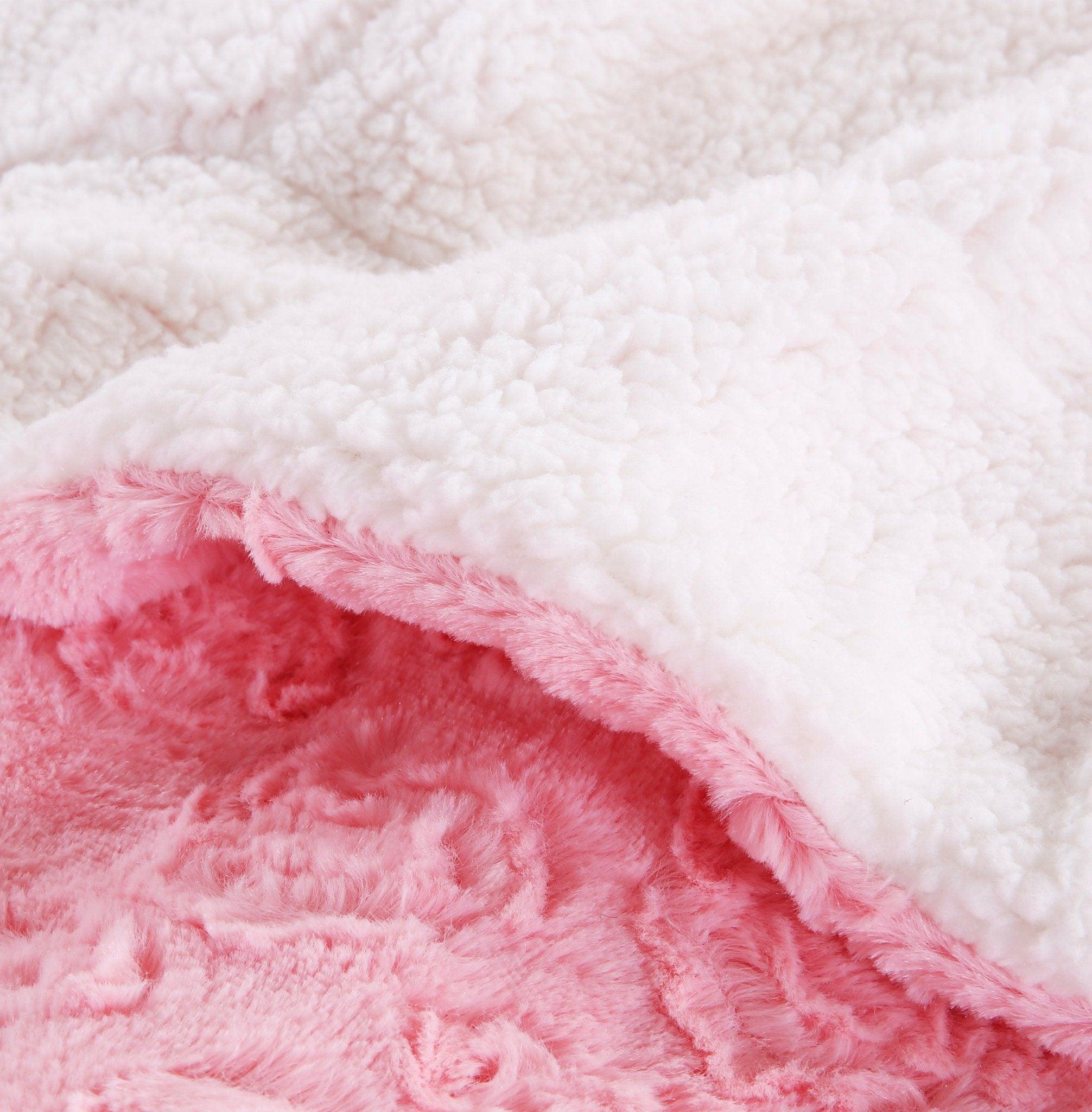 DaDa Bedding Rose Buds Blushing Pink Faux Fur Sherpa Throw Blanket