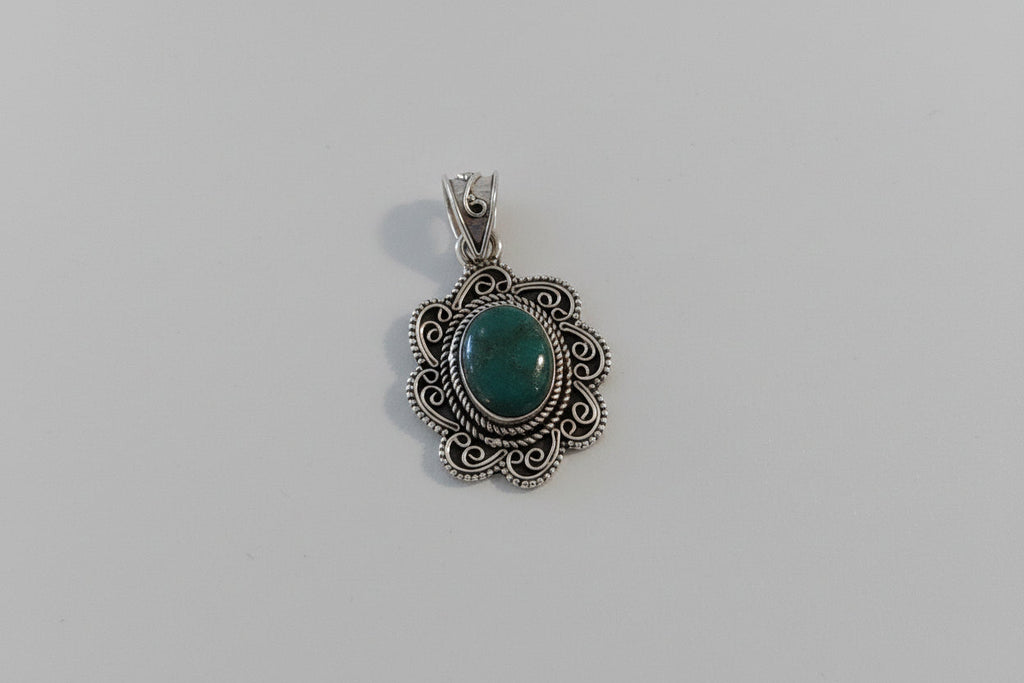 Sterling Silver Turquoise Oval Floral Pendant – Coastal Statement Jewelry