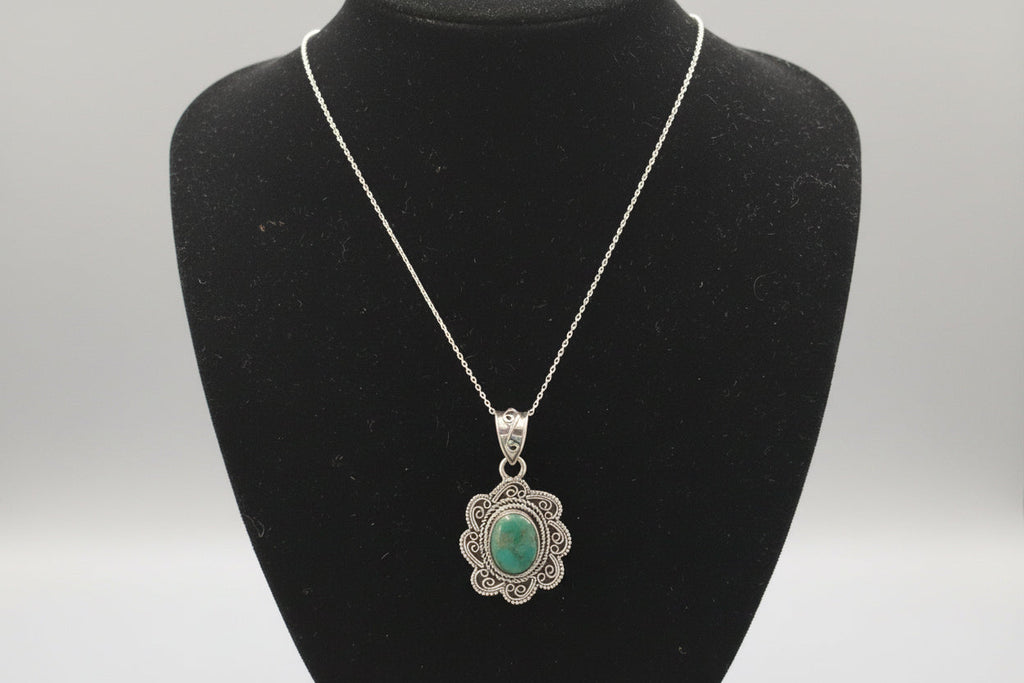 Sterling Silver Turquoise Oval Floral Pendant – Coastal Statement Jewelry