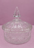 Vintage Clear Glass Candy Dish with Lid – Elegant Cut Glass Trinket Box (6"x6")