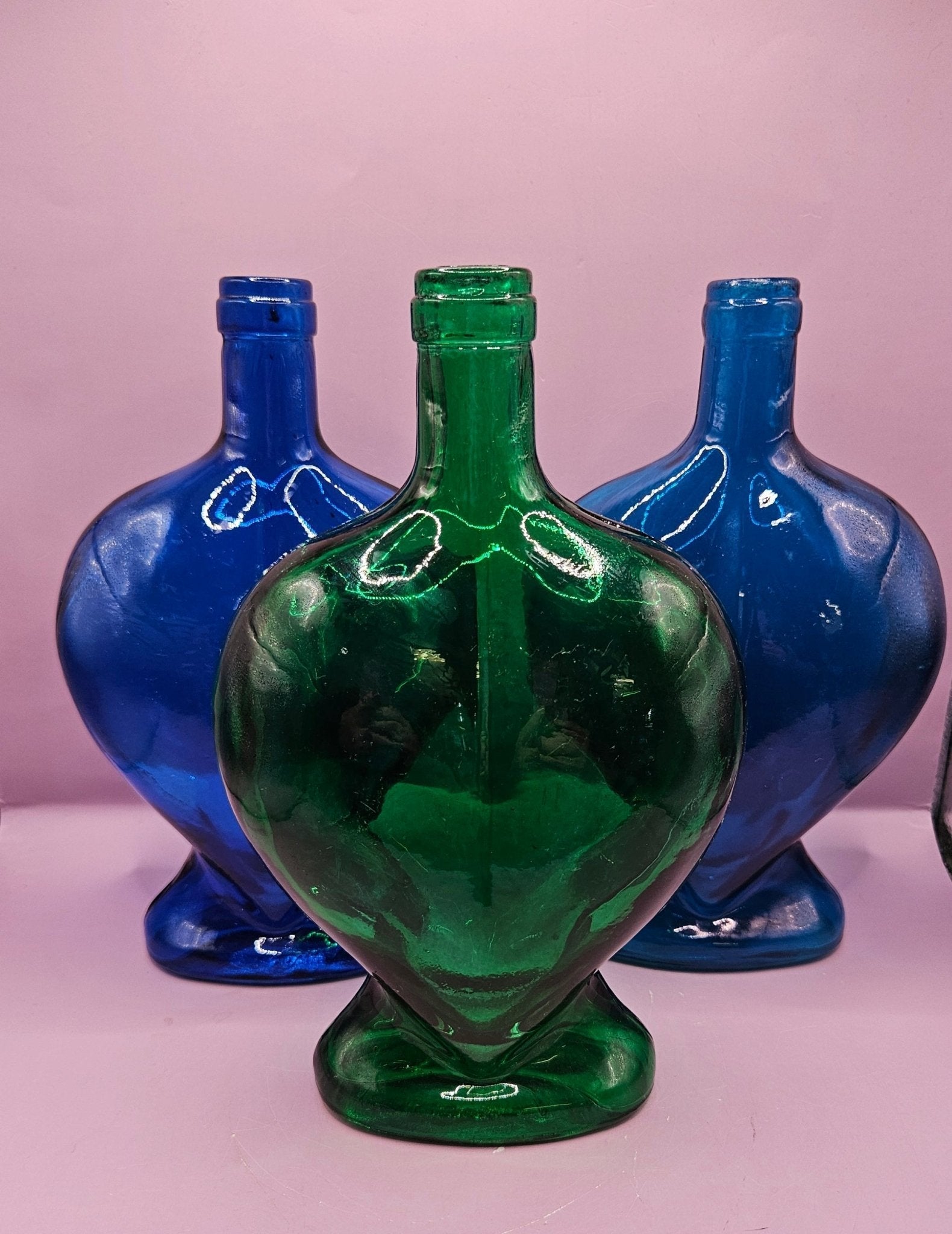 Vintage Heart-Shaped Glass Bottle – Multiple  Colors Available  – 8.75" x 5.75"