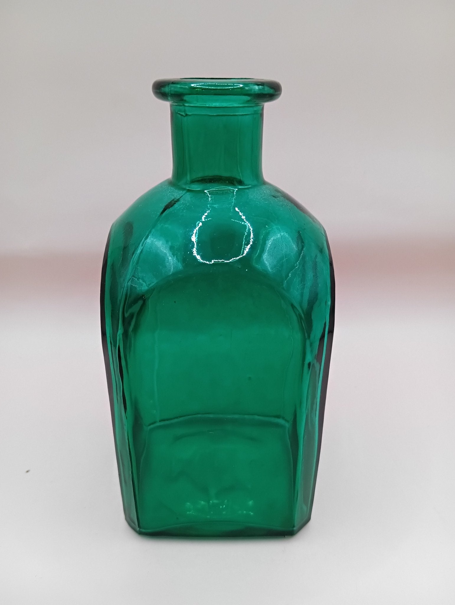 Vintage Square Glass Bottles  – Available in Clear, Green, Pink, Red, Blue, Teal, Purple – 5.5" Tall