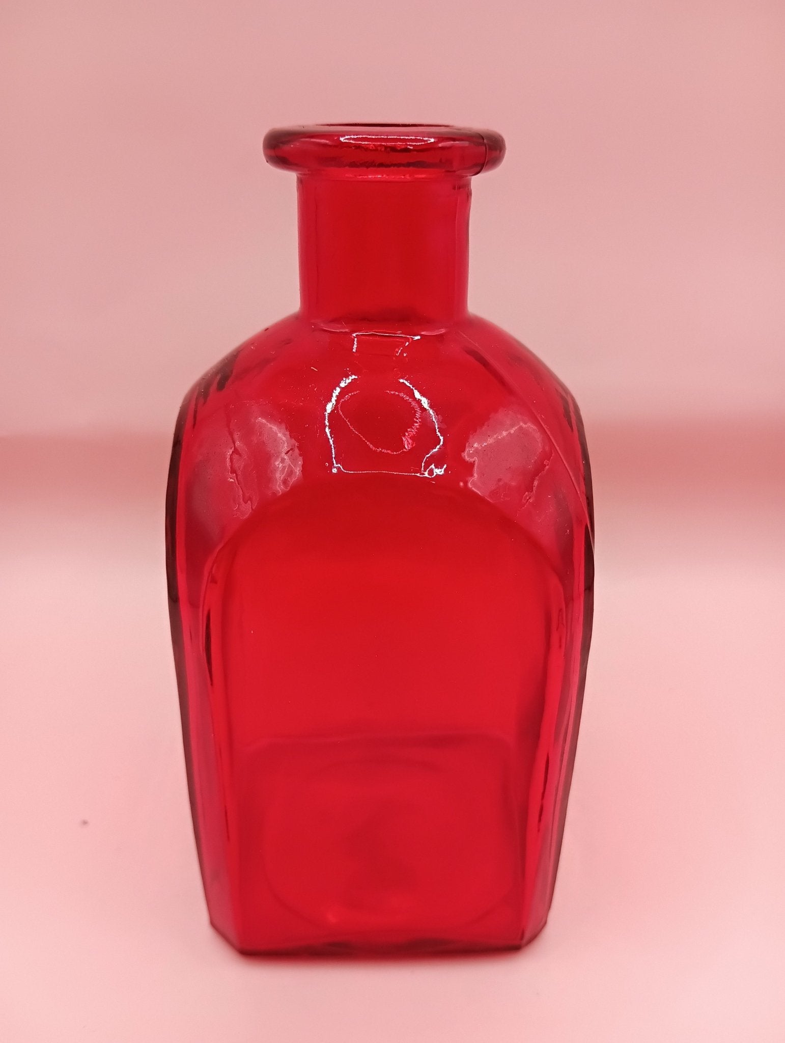 Vintage Square Glass Bottles  – Available in Clear, Green, Pink, Red, Blue, Teal, Purple – 5.5" Tall