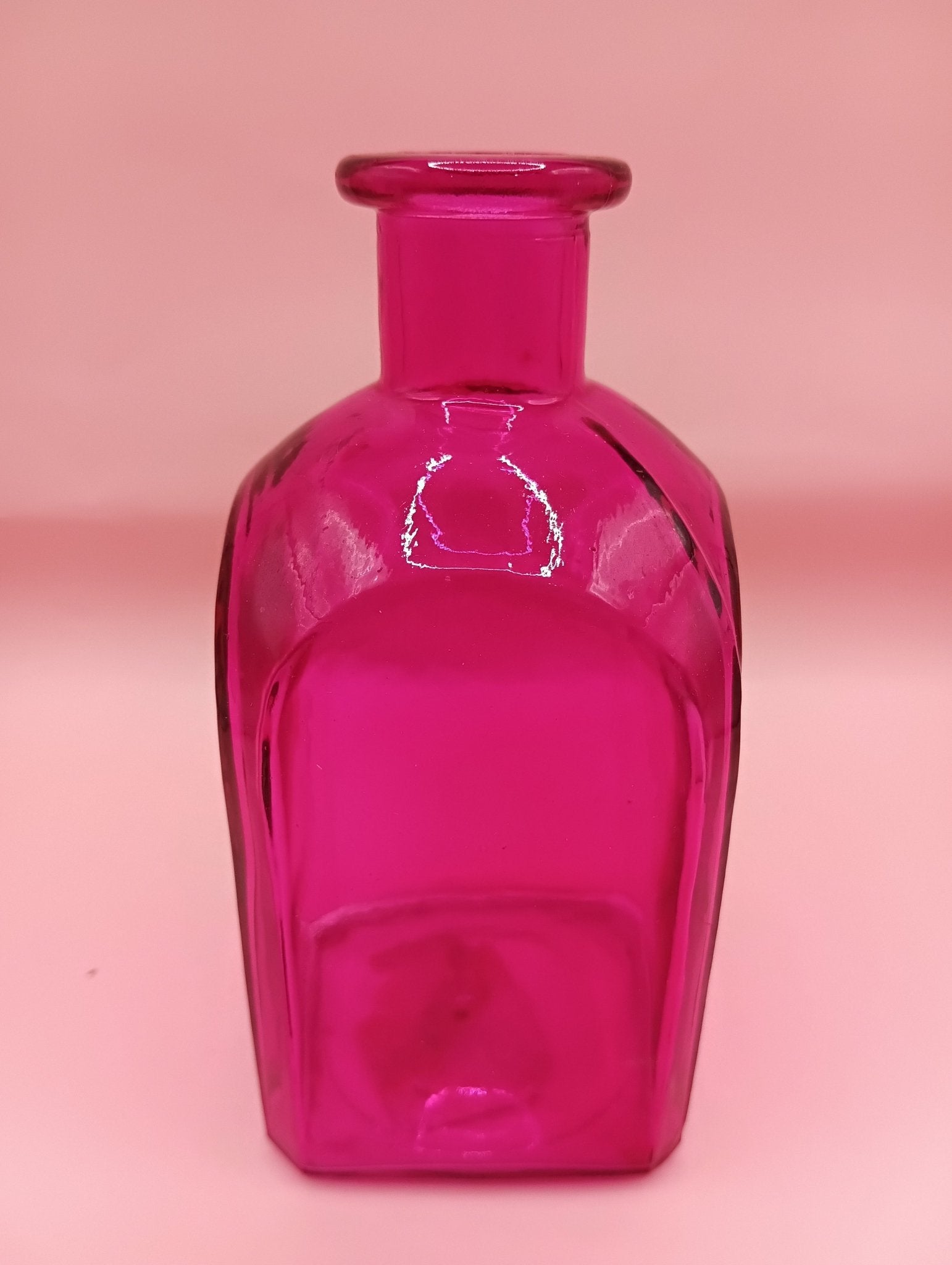Vintage Square Glass Bottles  – Available in Clear, Green, Pink, Red, Blue, Teal, Purple – 5.5" Tall