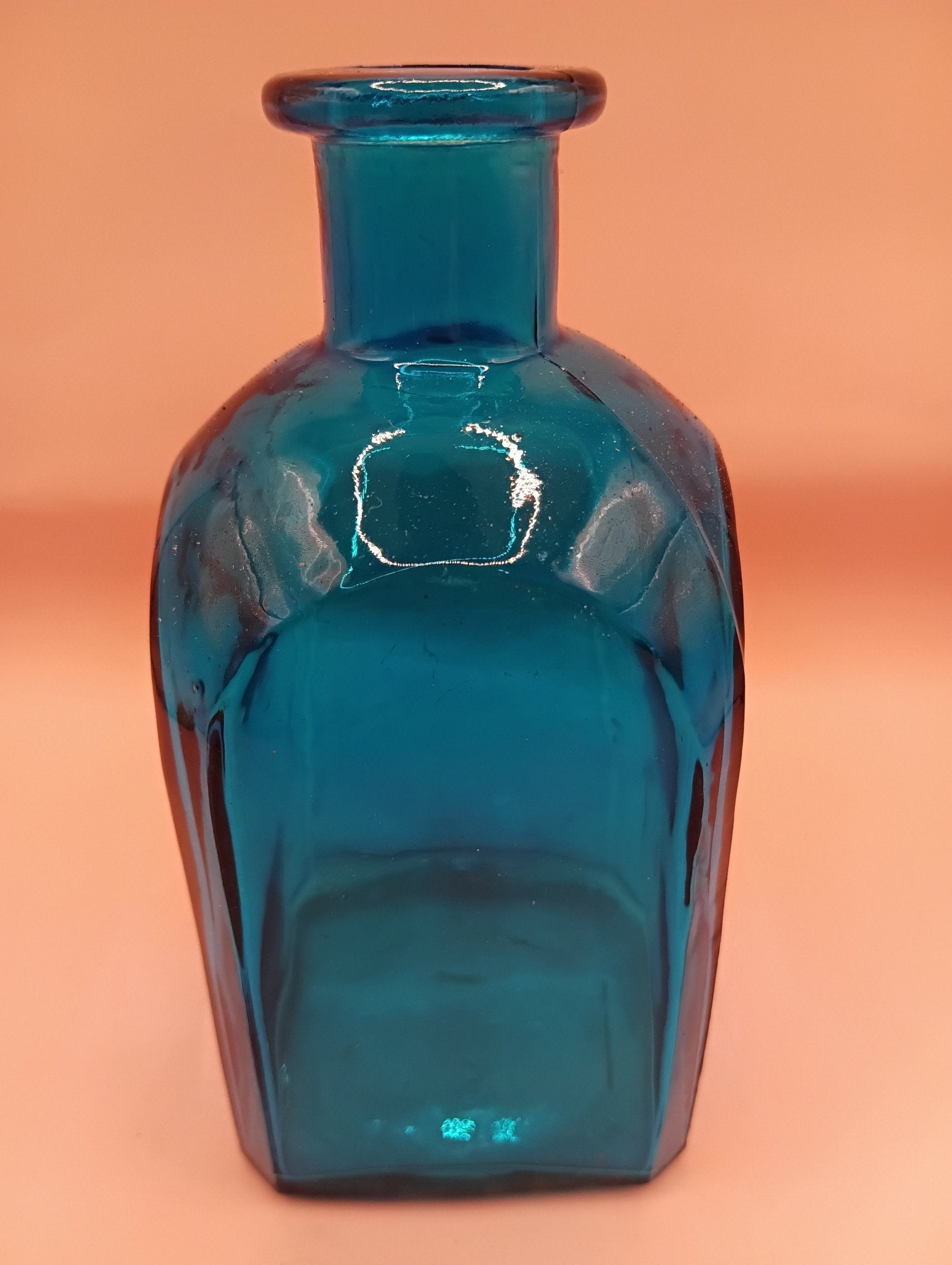 Vintage Square Glass Bottles  – Available in Clear, Green, Pink, Red, Blue, Teal, Purple – 5.5" Tall